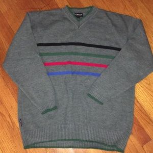 Gray Striped V Neck Sweater